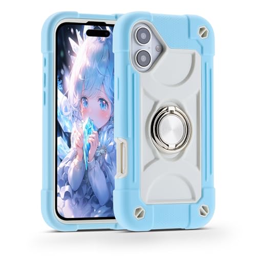 Image of MARKILL Compatible with iPhone Case with Ring Stand, Military Grade Drop Protection Full Body Rugged Heavy Duty Protective Durable Cover iPhone. (Ice Blue, iPhone 16 6.1 inch)