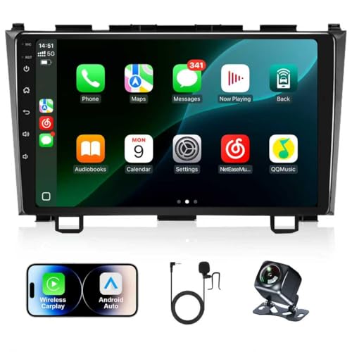 5G Wifi Stereo for Honda CRV 2007-2011 9 QLED 1280x720 Screen Android Car Radio with Wireless CarPlay & Android Auto GPS Navigation 5.0 Bluetooth USB FM/RDS SWC Backup Camera
