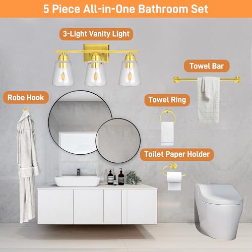 hykolity 3-Light Bathroom Vanity Light, 5-Piece All-in-One Bathroom Set by hykolity - Used condition - Image 4