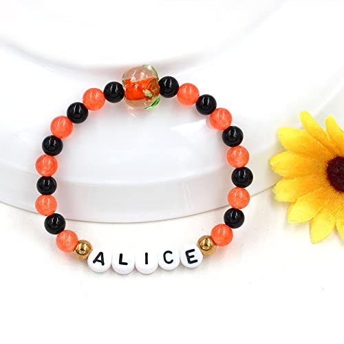 Image of Uloveido Black Orange Jade Charms Halloween Bracelets All Saints' Gift - DIY Customized Name Beaded Bracelet