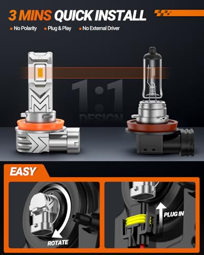 Image of SEALIGHT H16 H11 H8 LED Fog Light Bulb Yellow, 17000 Lumens 800% Brighter, Enhanced Visibility in Fog Rain and Snow, Amber Yellow H11 LED Fog Lights, RV Clearance Light Marker Light, 1:1 Plug and Play