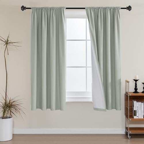 H.VERSAILTEX Full Room Darkening Blackout Curtains 54 Inch Length 2 Panels Set Thermal Insulated Curtains with White Liner Total Light Blocking Rod Pocket Drapes for Kitchen, 52Wx54L, Light Sage