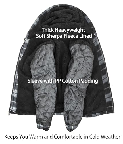 Men’s Winter Zip Up Hoodie Sherpa Fleece Plaid Jacket Drawstring Flannel Warm Sweatshirts Thick Heavyweight Coat4