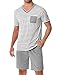 Leversic Schlafanzug Herren Kurz aus Baumwolle mit Kontraststreifen Design, Sommer Pyjama Set Oberteile und Kurze Hosen, Vater und Partner, 206-Grau, L