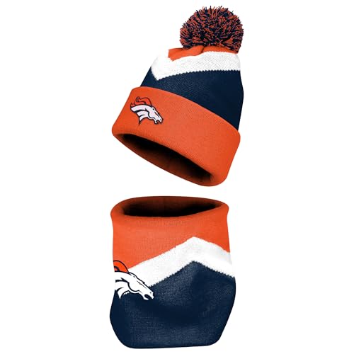 FOCO NFL Unisex-Adult Officially Licensed Primary Logo Team Color 2 Pack Neck Warmer Gaiter And Cuffed Knit Beanie Hat Set - Denver Broncos