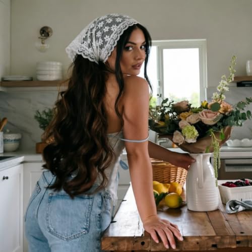 Image of DRESHOW Floral Crochet Hair Bandana Tie Knotted Headscarf Vintage Headband Knitted Head Kerchief for Women Girls