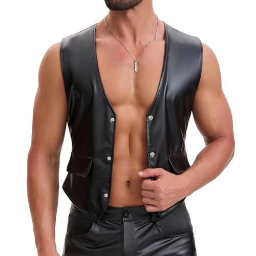 Débardeur en cuir souple pour homme avec boutons et boucle dos