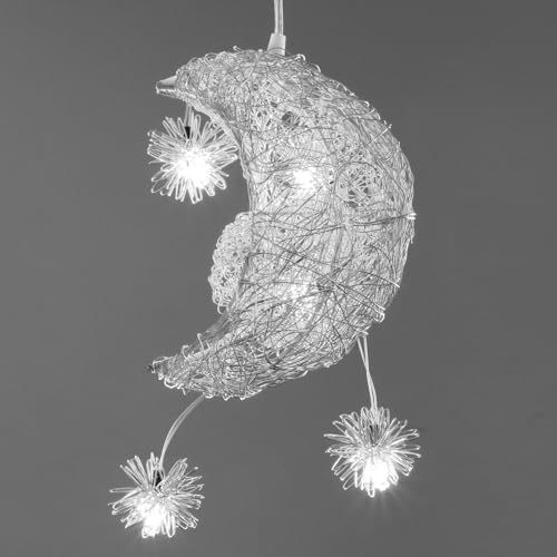 TOKTOP Lustre Chambre Enfant, Lune Étoiles Suspension Luminaire, LED Aluminiu Lustre, Plafonnier pour Chambre Fille Décoration, 20CM Lumière Blanche