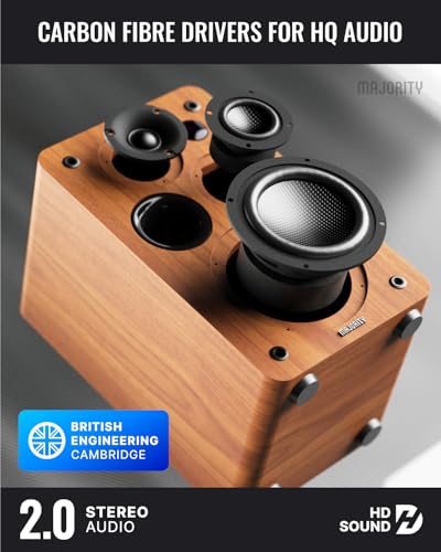 MAJORITY Active Bookshelf Speakers | 2.0 Stereo System | 5.3 Bluetooth, USB Playback & Charging | AUX, HDMI ARC, Optical, Phono | TV, PC, Turntable & Gaming Speakers | D100X Walnut - Image 4