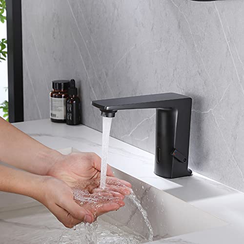 Grifo de baño con sensor automático negro para lavabo moderno 3