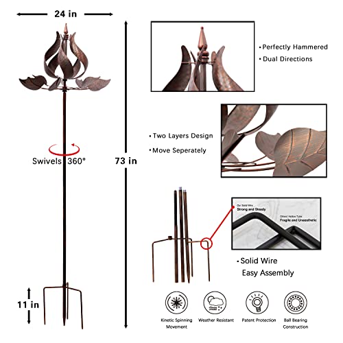 Winwindspinner, Tulip Wind Spinners Yard Garden - Kinetic Copper Wind Sculptures Spinners Garden Decor, Windmills Metal Decor For Yard Garden, Outdoor Metal Wind Spinner For Lawn Outside (73 Inch) #TOP2