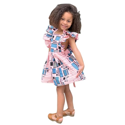 1 to 6Y Girls African Traditional Style Dress Toddler Kids Fly Sleeve Ruffle Backless Ankara Boho Casual Dress