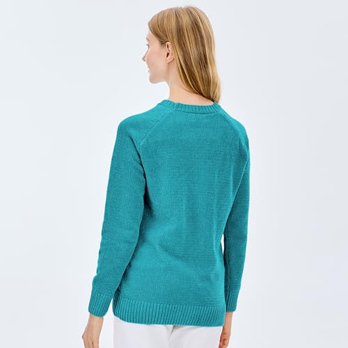 Image of Simple&Opulence Women's Chenille Sweater Crewneck Long Sleeve Pullover Ribbed Cuff Hem Round Neck Jumper Tops