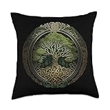 Nordic Knotwork Tree Of Life or Viking Yggdrasil on Celtic Throw Pillow