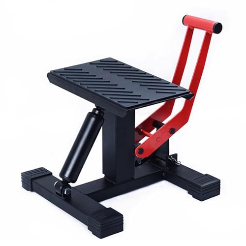 Soporte hidráulico de elevación para motocicleta con amortiguación eléctrica, placa de arrastre ajustable y bloqueo de remolque para un mantenimiento y transporte seguros de la bicicleta