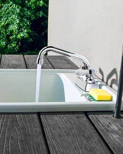Image of Commercial Utility Sink Faucet 4 inch Center,Dual Handle 6 inch Swivel Spout Laundry Sink Faucet,Brass Construction Chrome Polished,Deck Mount Laundry Faucets for Utility Sink,Garage,Bar