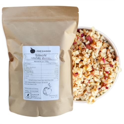 freshooo® getrocknete Apfelwürfel | 1,0 kg (2 x 500g) | rotschalig 4-6mm | aus Europäischer Ernte | ökologisch-nachhaltig abgepackt