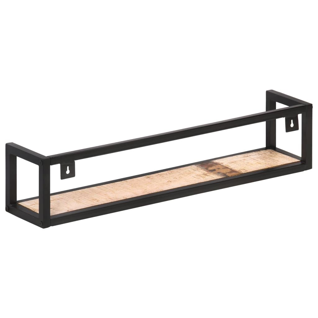 2er Set Wandregal Industrial Altholz Massiv 80 cm Recyceltes Holz Schwarz Schwebendes Regal mit Eisenrahmen für Wohnzimmer Küche Badezimmer Dekoration
