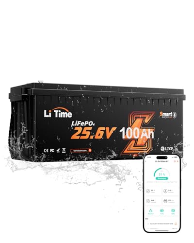 Image of LiTime 24V 100Ah LiFePO4 Lithium Battery, Bluetooth 5.0, Low-Temp Cutoff Protection, 4000+ Deep Cycles, Built-in 100A BMS for Marine, Trolling Motors, RVs,Off-Grid