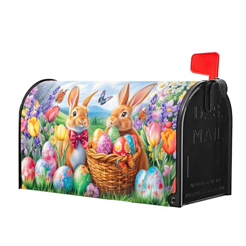 Image of Spring Easter Mailbox Covers Magnetic Standard Size 18 X 21 Inch Bunny Flower Magnetic Mailbox Covers Egg Butterfly Mailbox Wraps Post Box Cover Decoration Outdoor Garden Home Yard Outside