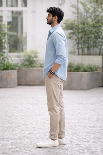 Image of Men's Cotton Blend Casual Wear with Bird Embroidery | Regular Fit Full Sleeve Button Down | Lightweight Summer Style for Daily, Office & Party