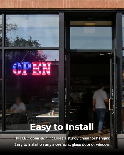 Image of Open Sign for Business, 30 inchx10 inch Jumbo Open Sign with Timer and Remote Control, Dynamic Light Modes Led Signs for Storefront Window Bar Salon Cafes Retail Shops US Flag