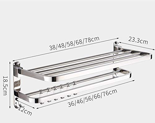 Porte-serviettes mural étagère double acier inoxydable 68 cm robuste - 6