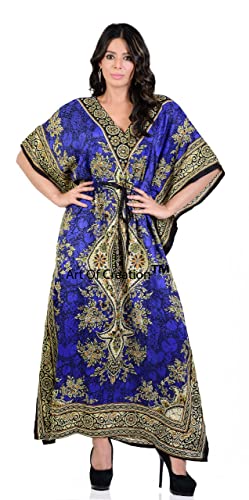 Art of Creation Kaftan-Kleid für Damen, Tunika, lang, Maxi, Übergröße, Warmblau, Groß