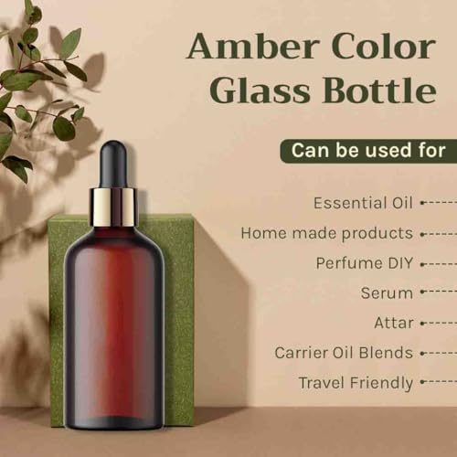 Image of Tattvalogy Amber Color Round Empty Glass Bottle With Black Dropper | For Essential Oils , Diy Skin Care , Cosmetics, Bottle | Refillable Travel Size Cosmetic Container | Set of 15 pcs - 100 ml Each
