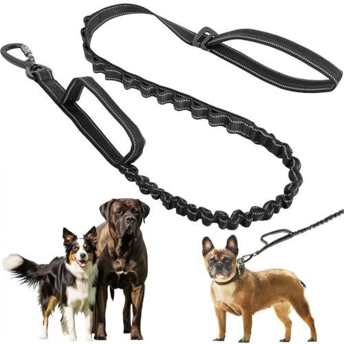Heavy Duty Dog Leash for Large Dogs, Adjustable Bungee Leashes, Shock Absorbing Dog Lead, Reflective Nylon Leash with Padded Handle, No Pull Training Lead for Medium and Big Dogs