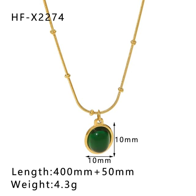Image of Green Oval Stone pendant Necklace For Women Stylish | Anti Tarnish Waterproof Stainless Steel Chain Pendant Necklaces Jewelry for Love | Gold Plated Jewellery Accessories for Woman & Girls | Birthday Gift for Wife & Girlfriend