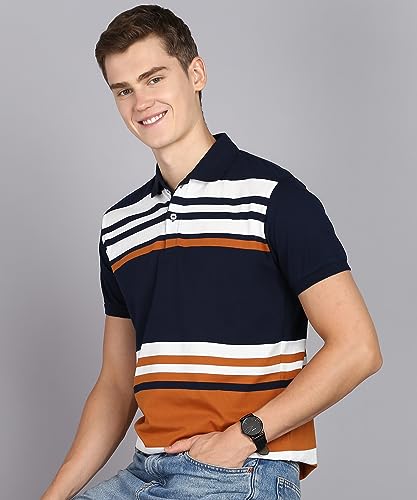 Image of 3BROS Men's Cotton Blend Half Sleeve Regular fit Summer Wear Comfortable Polo Neck T-Shirt (Pack of 1) (DB1032)