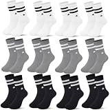 GOVIA 12 Paar Jungen Tennissocken Sportsocken Mittellang Kindersocken Teenager Jugendsocken Tennis Crew Socks Freizeitssocken Baumwolle 2899 35-38