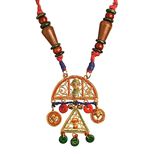 Image of AAKRITI ART CREATIONS Royal Empress Handcrafted Tribal Dhokra Necklace & Choker Collection | Artisan Ethnic Brass Jewelry with Oval & Square Designs, Amulet & Talisman Styles for Women