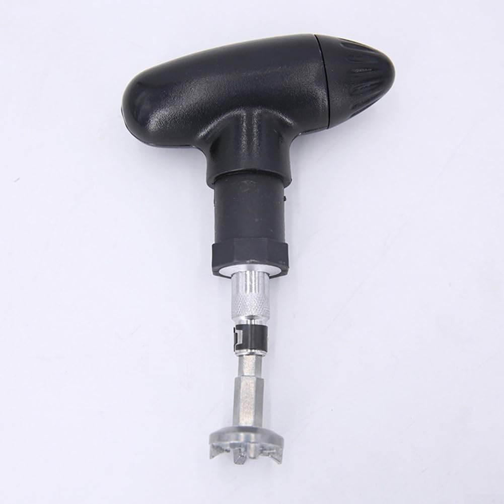Chiave a cricchetto con manico in plastica e punta a 2 rebbi, in acciaio inox, design compatto, colore nero