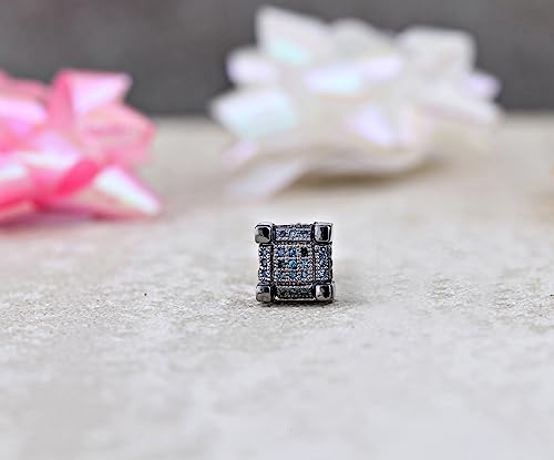 Dazzlingrock Collection 0.12 Carat (ctw) Round Blue Diamond Hip Hop Cube Mens Stud Earring (1Pc Only) in Black Plated 925 Sterling Silver in Screw Back4