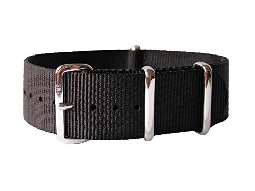 HNS Watch Straps -Choice of Color & Width (18mm,20mm, 22mm,24mm) - Ballistic Nylon Watch Straps (22mm, Black)