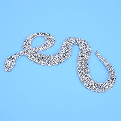 5PCS Rhinestones Applique Snake-Shaped Rhinestones Trim Ribbon Hot Fix DIY Clothing Accessories for Clothes Garments Bags Wedding Dress Belt(Silver)