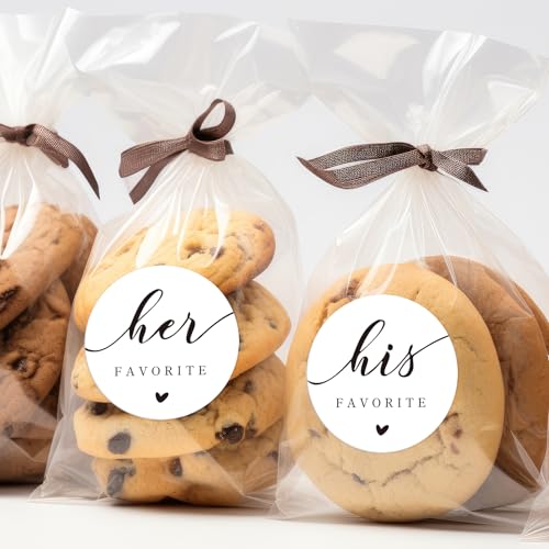 Moinchore 120 Sets His Favorite Her Favorite Stickers with Sealing Cookie Bags Wedding Welcome Bag Stuffers for Bridal Shower Wedding Favor Treat Candy Packaging