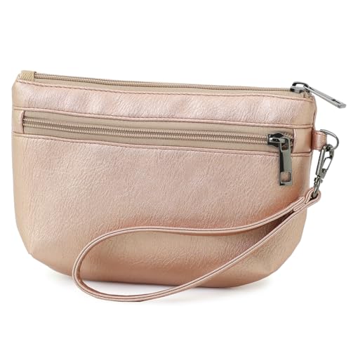 Image of Small Wristlet Wallets for Women, Zip Clutch Bag with Wristlet Pouch, 3-Zipper Original Design