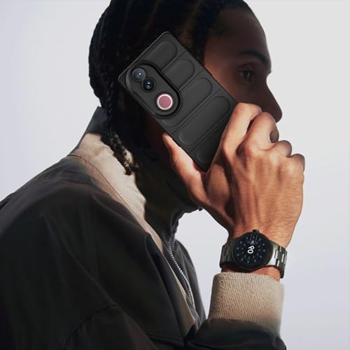 Image of A rtistque Back Cover Case for iQOO Z10R 5G / Vivo V50 5G / Vivo T4R 5G / V50E 5G / V50 Elite Edition | with Inner Fabric | Stylish AirBag Case | Liquid Silicone | Anti Slip Grip | Back Cover - Black