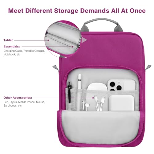 Image of Dadanism 9-11 Inch Tablet Sleeve Bag Carrying Case with Shoulder Strap for iPad (A16) 11 inch, iPad 10th Gen 10.9 inch, iPad Air M4 /Pro M5 11 inch, iPad 9 /8 /7th 10.2 inch, Galaxy Tab A11+ Plus 11 inch, Fuchsia