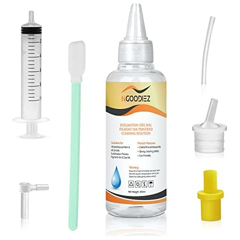 NGOODIEZ Printhead Cleaning Kit for Inkjet Printers Epson, HP, Brother, or Canon - Universal Print Head Cleaner Kit for Printer Nozzle - Works on Sublimation Ink, Pigment Ink, and Dye Ink (100mL) Cover