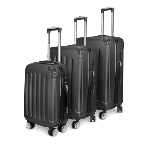 BRILVERDE Lot de 3 valises avec 4 roulettes et Serrure à Combinaison, Valise Rigide en ABS, Valise à roulettes, Valise de Voyage, poignée télescopique...