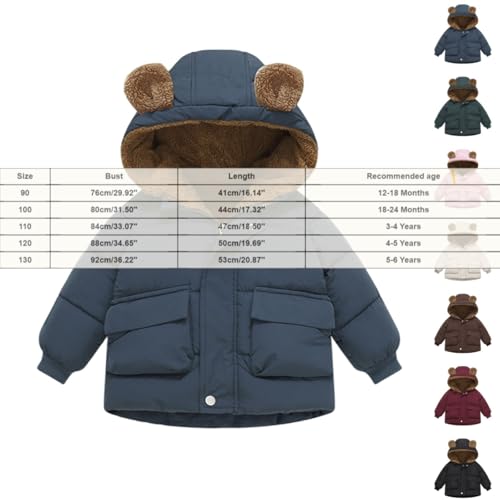 Boys Girls Fleece Puffer Jacket Toddler Baby Warm Comfort Fall Winter Outerwear Coat Bear Hoodies with Ears 1-6 Years3