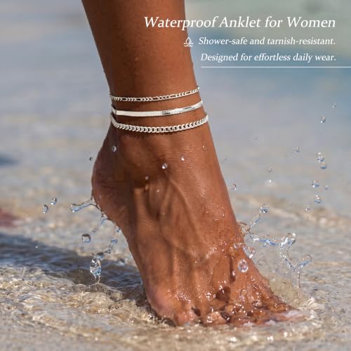 Image of DEARMAY Gold Anklets for Women Waterproof, Non Tarnish14K Gold Plated Ankle Bracelets Set Stack, Summer Beach Jewelry Gifts for Vacation, Bikini Outfits for Women Mom Her