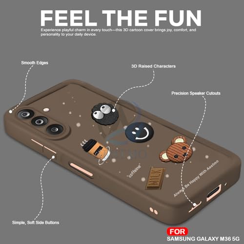 Image of AESTMO Back Case Cover for Samsung Galaxy M36 / F36 5G Cover | Cute Fun Cartoon | Coffee Silicone Case | Full Body Protection | Camera Protection Back Cover for Samsung Galaxy M36 / F36 5G (Brown)