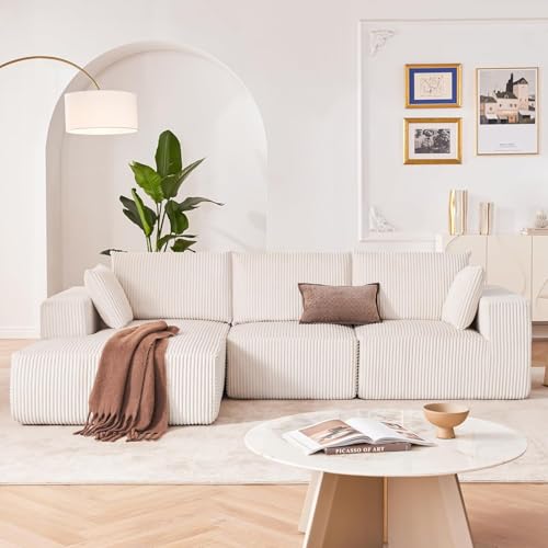 108” Modular Sectional Sofa, Cloud Sectional Couch with Deep Seat, Modern Modular L-Shape Sofa Couch with Chaise,Upholstered Boneless Couches for Living Room Bedroom (Beige, Left Facing Chaise)