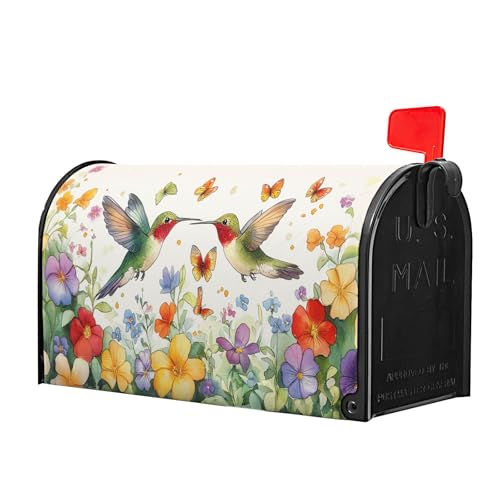 Image of Spring Summer Flowers Magnetic Mailbox Covers Standard Size 18x21 Inch Cute Hummingbirds Decorative Mailbox Cover Spring Holiday Post Letter Box Cover Wrap for House Garden Yard Outdoor Decoration