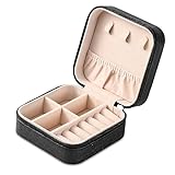 Neveika Portable Travel Mini Jewelry Box Leather Jewellery Ring Organizer Case Storage Gift Box Girls Women (black).